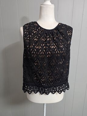 Rebecca Taylor Black And Tan Overlay Sleeveless Top Size 12